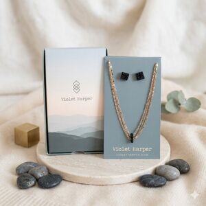 Violet Harper – Isla Layered Necklace + Black Druzy Earring Set